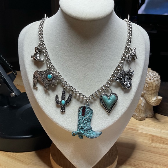 Western Theme: Stainless Steal Charm Necklace - Picture 2 of 7